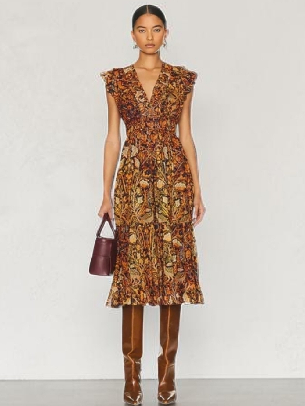 NWT Designer ULLA JOHNSON Samara Ruffled Tiered Midi Dress In Celestial Size 8